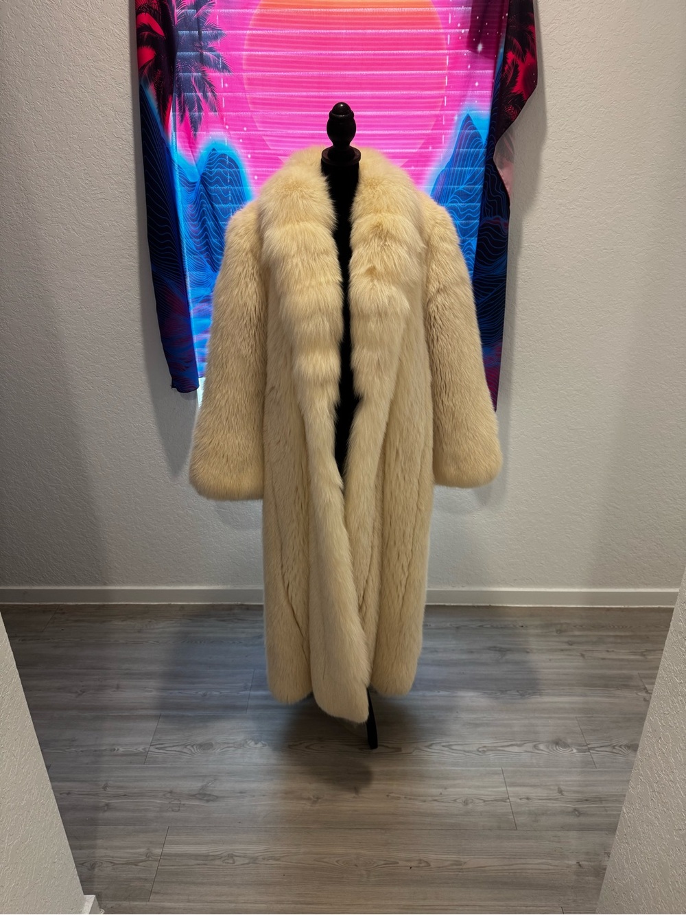 Luxury Cream Full-Length Blush Fox Fur Coat - Women’s Elegant Outerwear